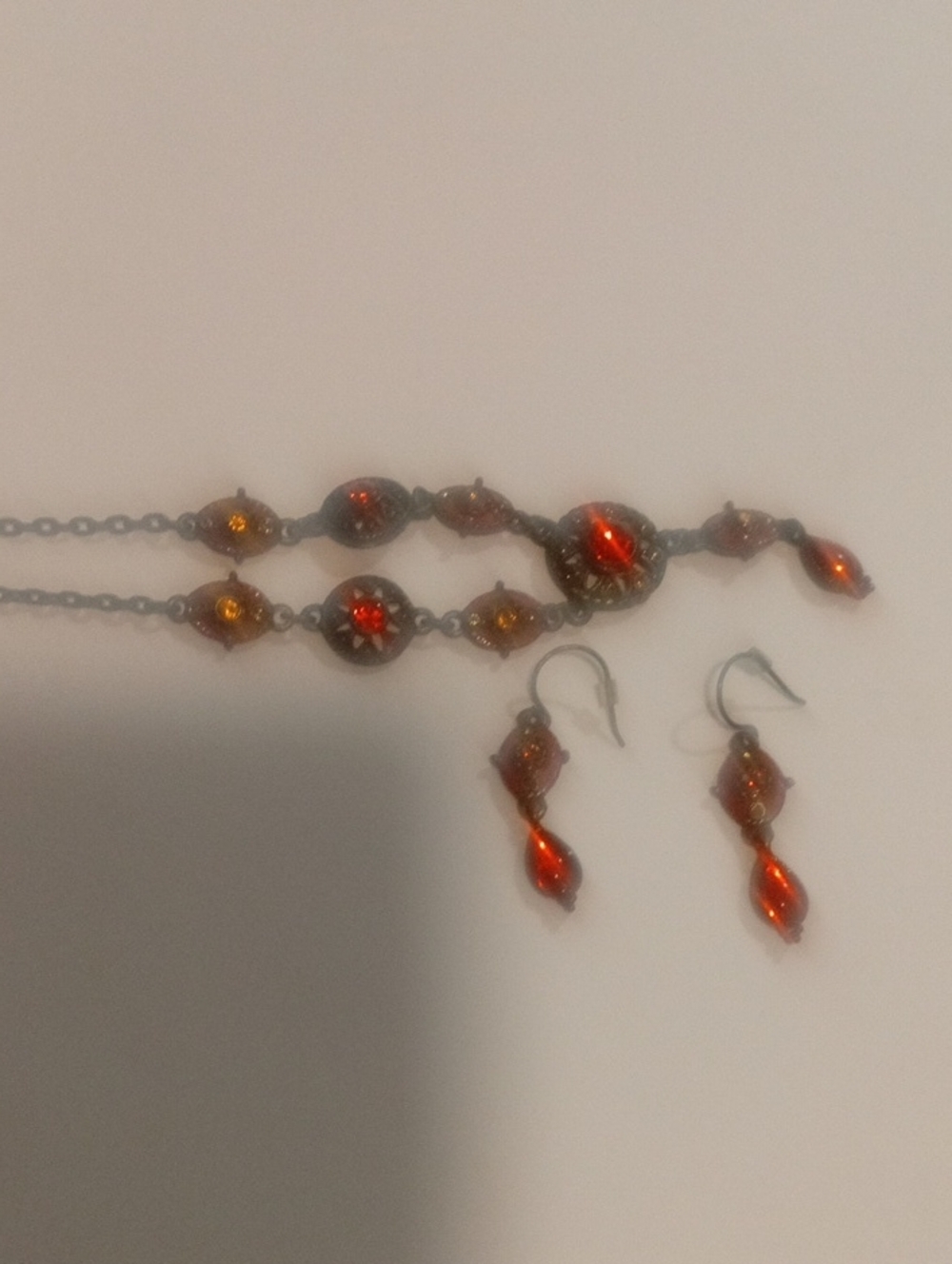 Vintage Orange Crystal Drop Necklace and Earrings Set